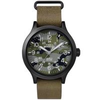 Reloj Timex Expedition Scout 43 TW4B06600 Luz Indiglo Fecha Cuero Beige Dial Camuflado