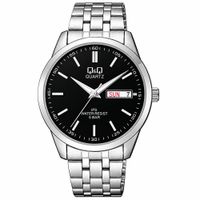Reloj QyQ CD02J212Y Hombre Plateado 42 mm Esfera Negra Metálico 5 BAR Día y Fecha