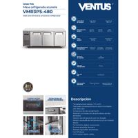 Mesón Refrigerado 3 ptas Acero Inox. VMR3PS-480