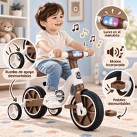 Bicicleta de Equilibrio para Niños con Pedales Luces y Música  Marrón
