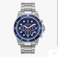 RELOJ BULOVA CLASSIC ACERO INOXIDABLE CRONOGRAFO PLATEADO FONDO AZUL