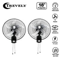 Pack 02 Ventiladores de Pared Trevely VT-1804 18 Pulgadas 70W 5 Aspas Metalicas Negro