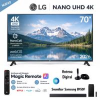 Televisor LG 70 NANO 4K UHD AI Smart TV 70NU850BPSD 2026 con Soundbar Samsung B450F y Antena Digital