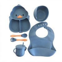Set de Alimentación de Patito de Silicona 6pcs Azul Grisaceo