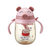 Tomatodo de Entrenamiento Antiderrame de Cerdita Cute con Asa y Correa 350ml Rosado