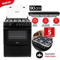 COMBO Cocina a Gas GIRASOL PLUS GLP 5 Hornillas +Campana 90cm Inox CEM-906A