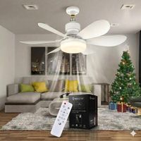 Foco Ventilador Blanco 28W 52CM 3 Colores de Luz  C Control y Pilas  6 Aspas