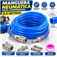 Manguera Neumática de PU 9.5 Metros para Compresora con Conexiones Rápidas