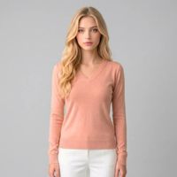 Chompa Mujer Manga Larga Cuello V Llana - Rosado