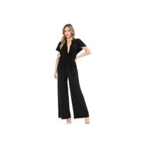Enterizo Mujer Escote Cruzado y Cuello V Manga Corta Palazzo - Negro