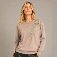 Chompa Mujer Cuello Redondo con Diseñor Bordado de Flores - Arena