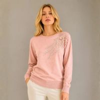 Chompa Mujer Cuello Redondo con Diseño Bordado de Flores - Rosado