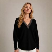 Chompa Mujer Cuello V con Brillo Estilo Murcielago - Negro