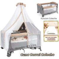 Cuna Colecho Bebe Con Colchon Comprimido Beige
