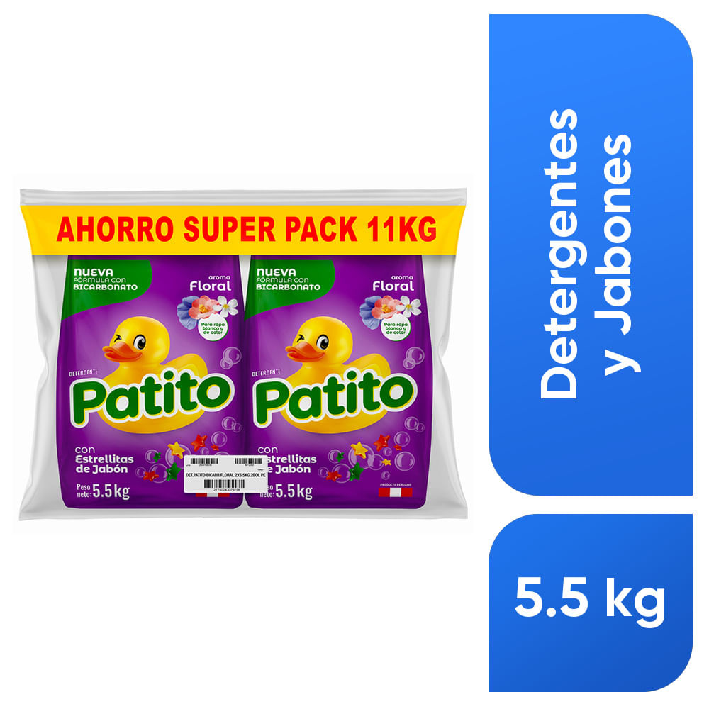 Detergente en Polvo PATITO Bicarbonato Floral Bolsa 2x5.5Kg