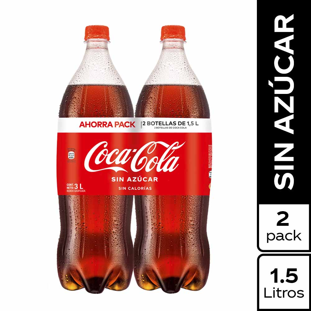 Gaseosa COCA COLA sin Azúcar 2Pack Botella 1.5L