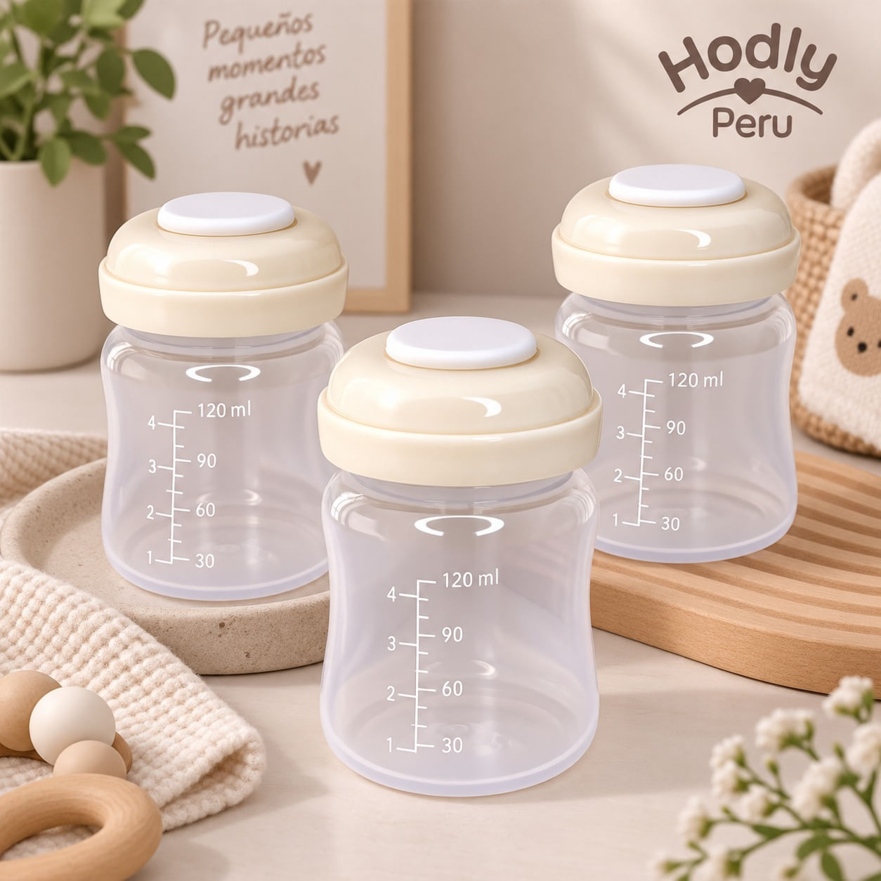 3 Frascos Recolectores De Leche Materna Polipropileno 120ml 