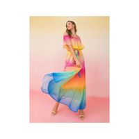 Vestido Mujer Largo Maxi Multicolor Degradé con Hombros Caídos