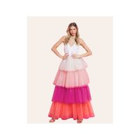 Vestido Mujer Largo Maxi Multicolor con Falda Tul en Capas