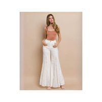 Pantalón Jean Blanca Mujer Corte Campana con Encaje