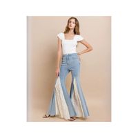 Pantalón Jean Celeste Mujer Corte Campana con Encaje