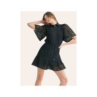 Vestido Mujer Corto Mini Negro de Encaje con Botones Manga Campana