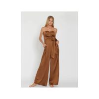 Enterizo Strapless Satinado Mujer Corte Palazzo - Camel