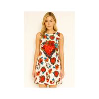 Vestido Mujer Corto Mini Mangas con Estampado de Corazones Rojos