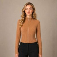 Casaca Mujer Estilo Crop con Detalles de Brillos - Camel