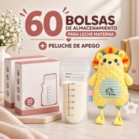 Pack 60 Bolsas para Almacenar Leche Materna 250 ml con Peluche de Apego León
