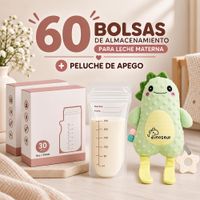Pack 60 Bolsas para Almacenar Leche Materna 250 ml Peluche de Apego Dinosaurio