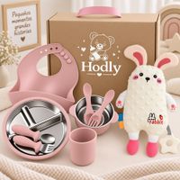 Set de Alimentación para Bebé rosado 8 Piezas Peluche de Apego Conejo