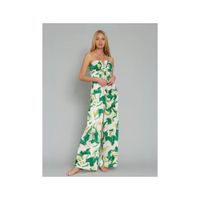 Enterizo Strapless Mujer Diseño Floral Palazzo - Blanco y Verde