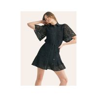 Vestido Mujer Corto Mini Negro de Encaje con Botones Manga Campana
