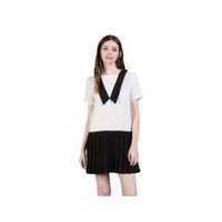 Vestido Mujer Corto Mini Bicolor Blanco y Negro con Falda Plisada