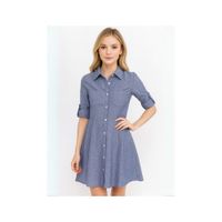 Vestido Camisero Corto de Denim Ligero con Corte en A