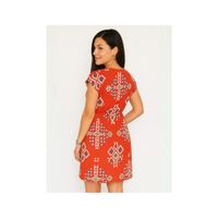 Vestido Corto Rojo con Escote en V y Estampado Geométrico