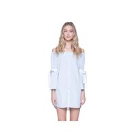 Vestido Corto Off-Shoulder Celeste con Lazos en las Mangas