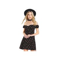 Vestido Mujer Corto Negro Floral Hombros Caídos con Choker