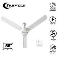 Pack 03 Ventiladores de Techo Trevely VT-5680 56 Pulgadas 90W 5 Velocidades Blanco