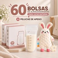Pack 60 Bolsas para Leche Materna 250 ml  Peluche apego Conejito Bebé