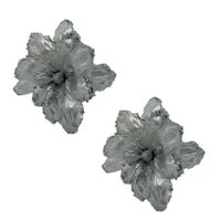 Set de 2 Flores Navideñas Tipo Cardinal Plateada FN184 FLORIPASTORE