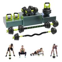 Set 30 Kilos Pesas mancuernas con barra z y barra r AB roller y Guantes