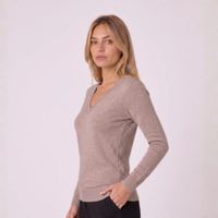 Chompa Mujer Manga Larga Cuello V Llana - Beige