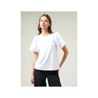 Blusa Top Mujer Blanco Cuello Redondo Manga Globo