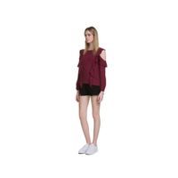Blusa Top Mujer Guinda Hombros Descubiertos con Volantes