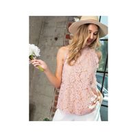 Blusa Top Mujer de Encaje y Cuello Alto Estilo Halter sin Mangas