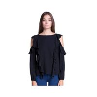 Blusa Top Mujer Negro Hombros Descubiertos con Volantes
