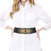 Correa Mujer Elástica Hebilla Dorada de Aros Entrelazados - Negro