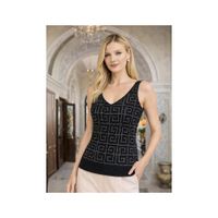 Blusa Top Mujer Negro Tejido en Diseño Geométrico sin Mangas